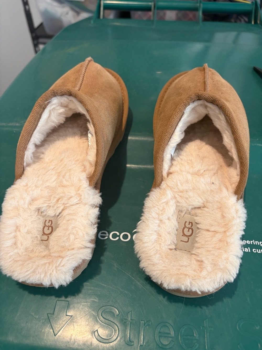 UGG Chestnut Suede Sheepskin-Lined Slip-On Slippers